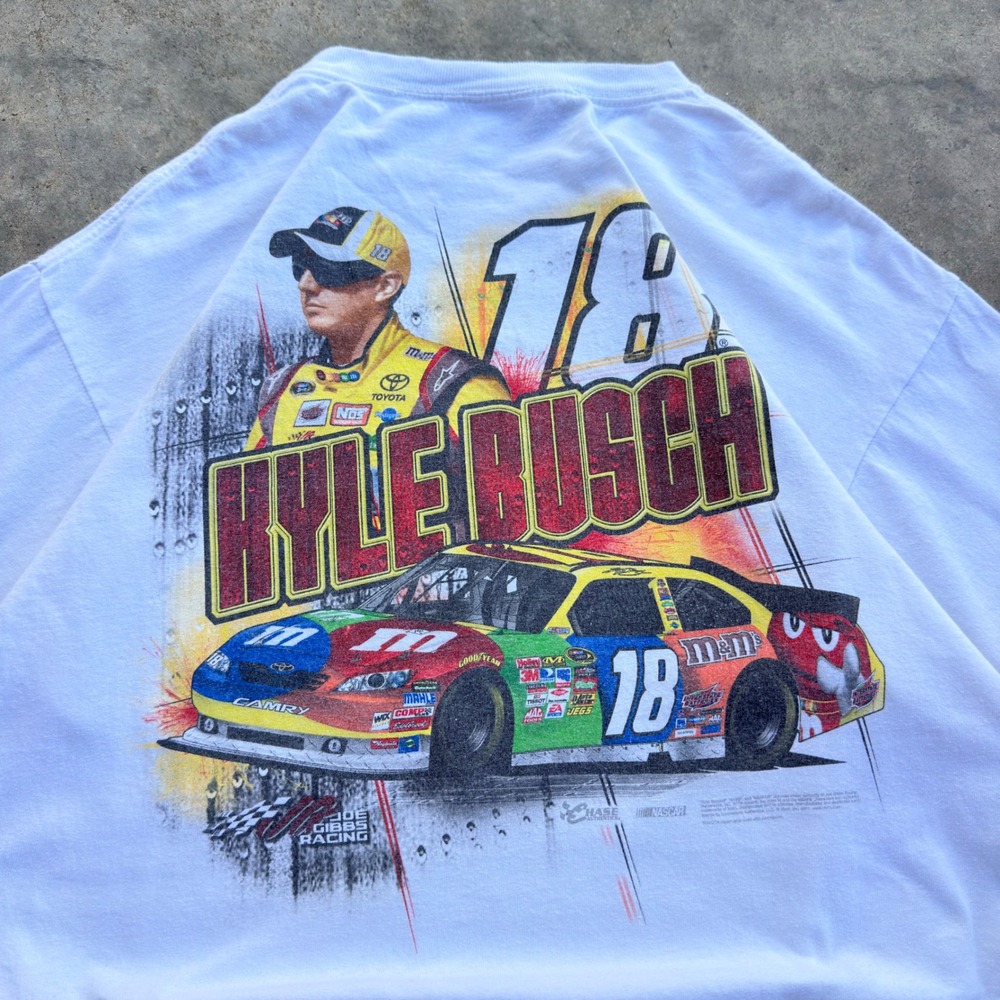 Vintage 90s Chase Authentics Kyle Busch NASCAR Racing T-Shirt White XL (g2a)